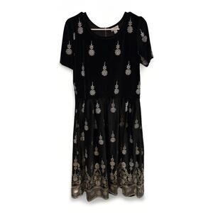 LULAROE Sz XL Amelia Dress Black/Silver Floral Short Sleeve Elegant Textured